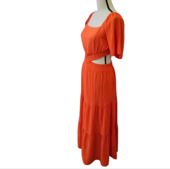 LEANI Orange Short Sleeve Crossover Waist, Tiered Maxi Dress w/Cut-Out,Large - Picture 14 of 16